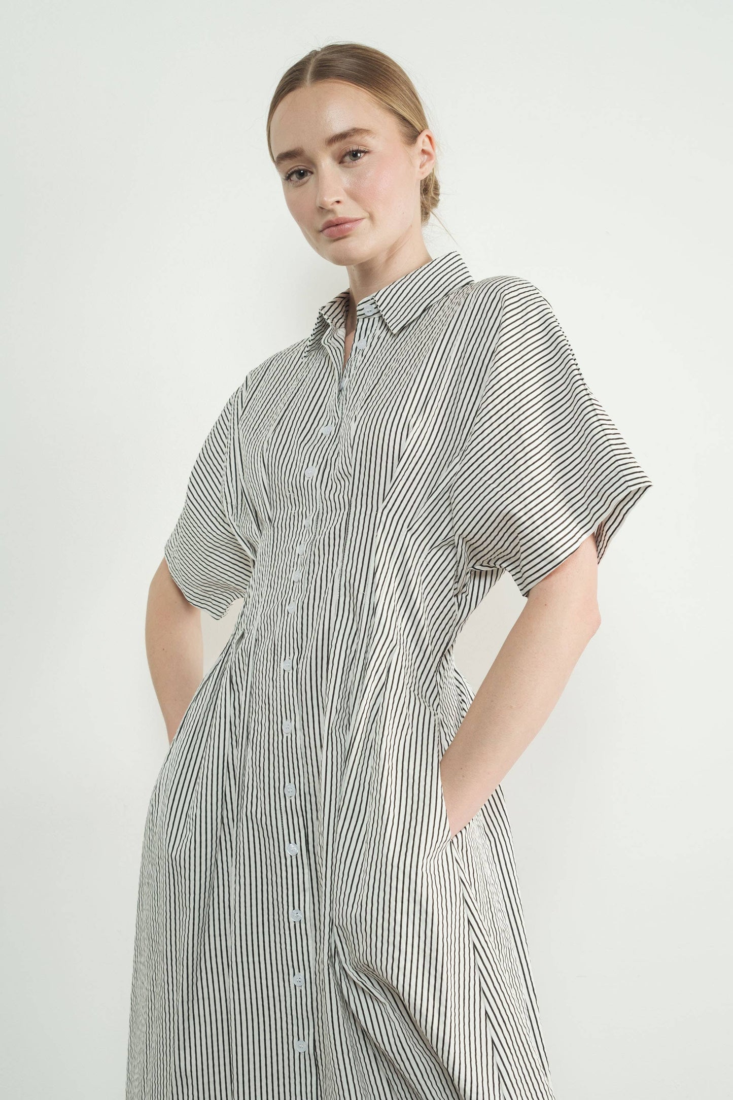 Pinstriped Pintuck Dress