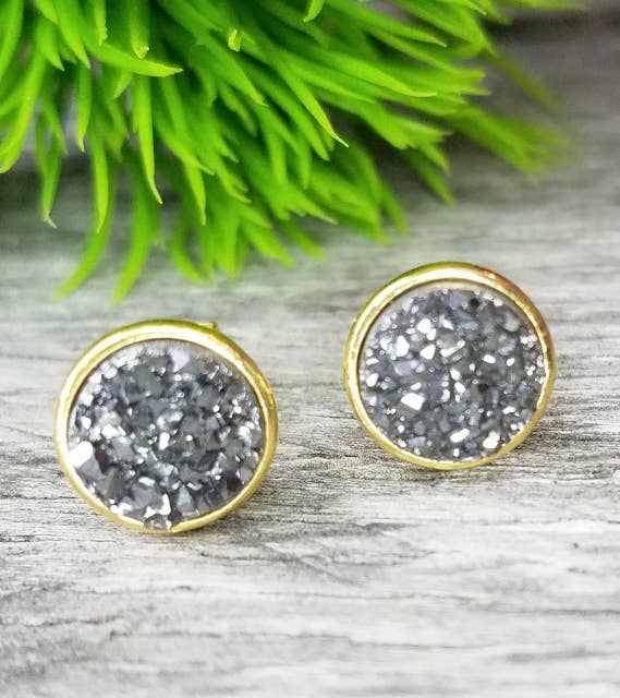 Gold Druzy Quartz Studs Earrings 3 Color Options