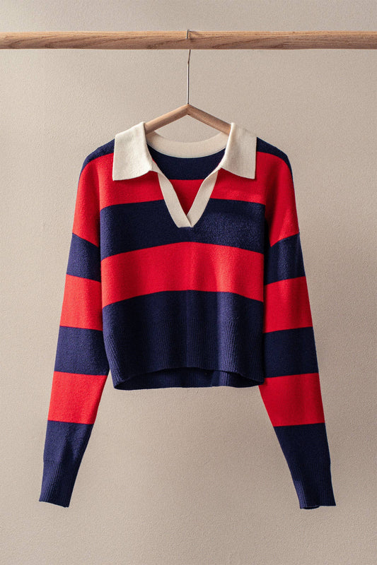 The Lynn Striped Collared Sweater