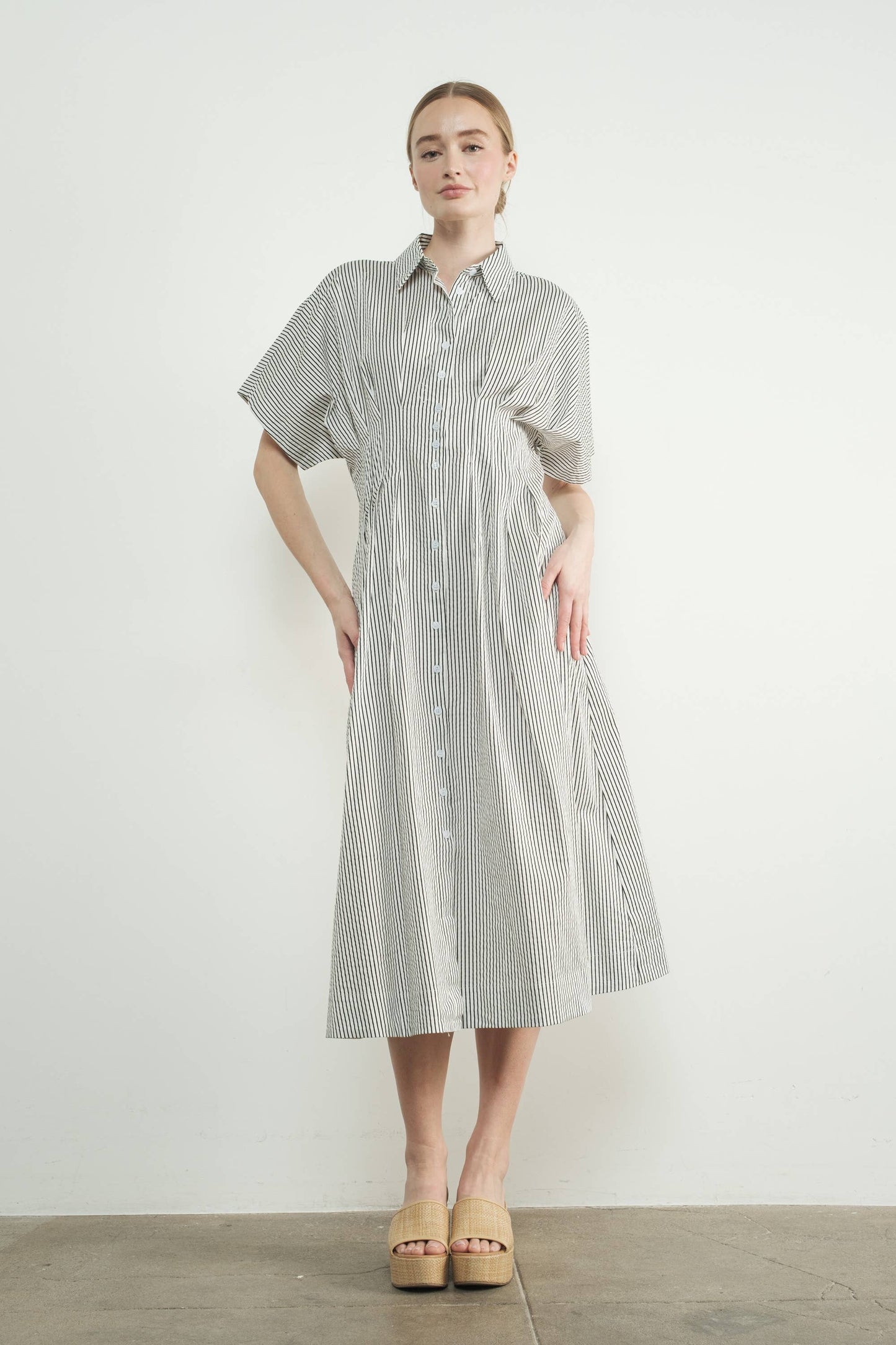 Pinstriped Pintuck Dress