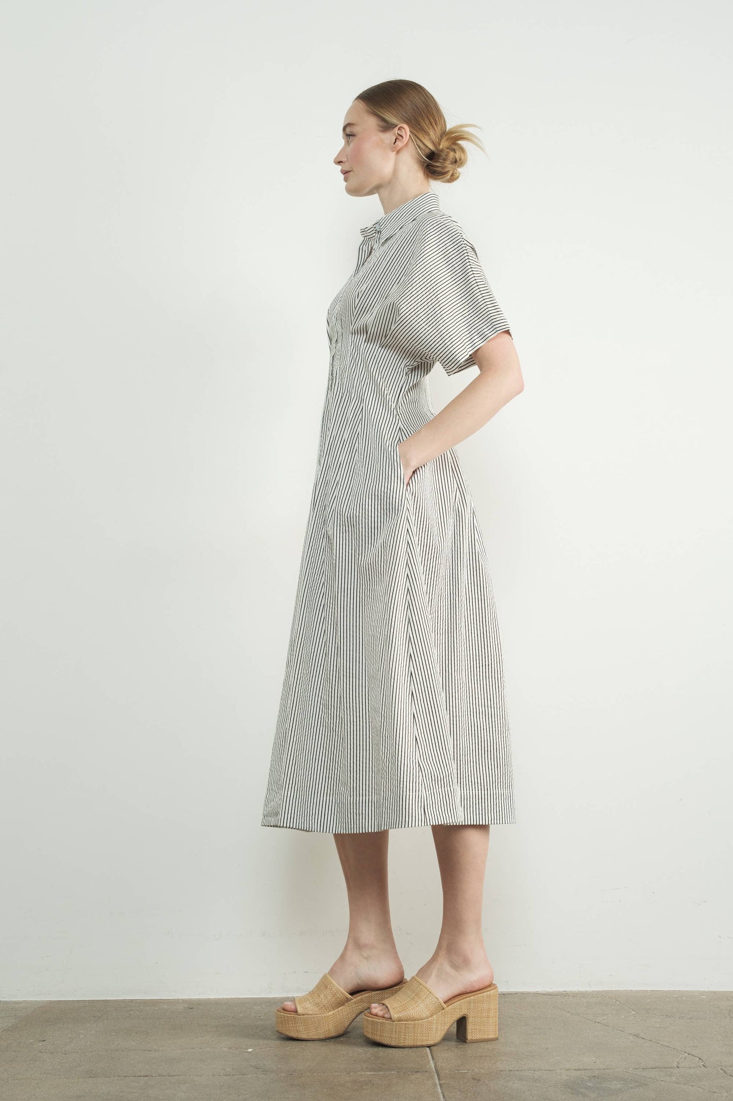 Pinstriped Pintuck Dress