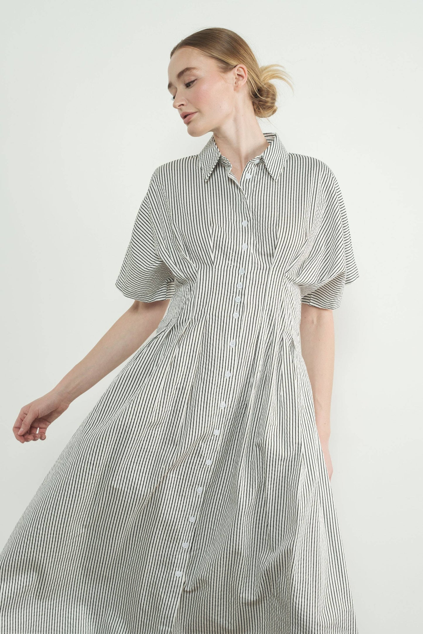 Pinstriped Pintuck Dress