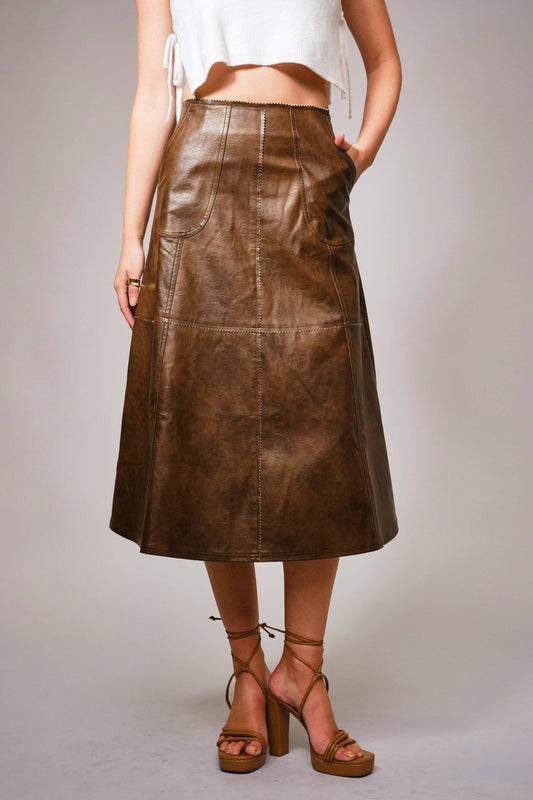 The Chelsea Faux Leather Midi Skirt