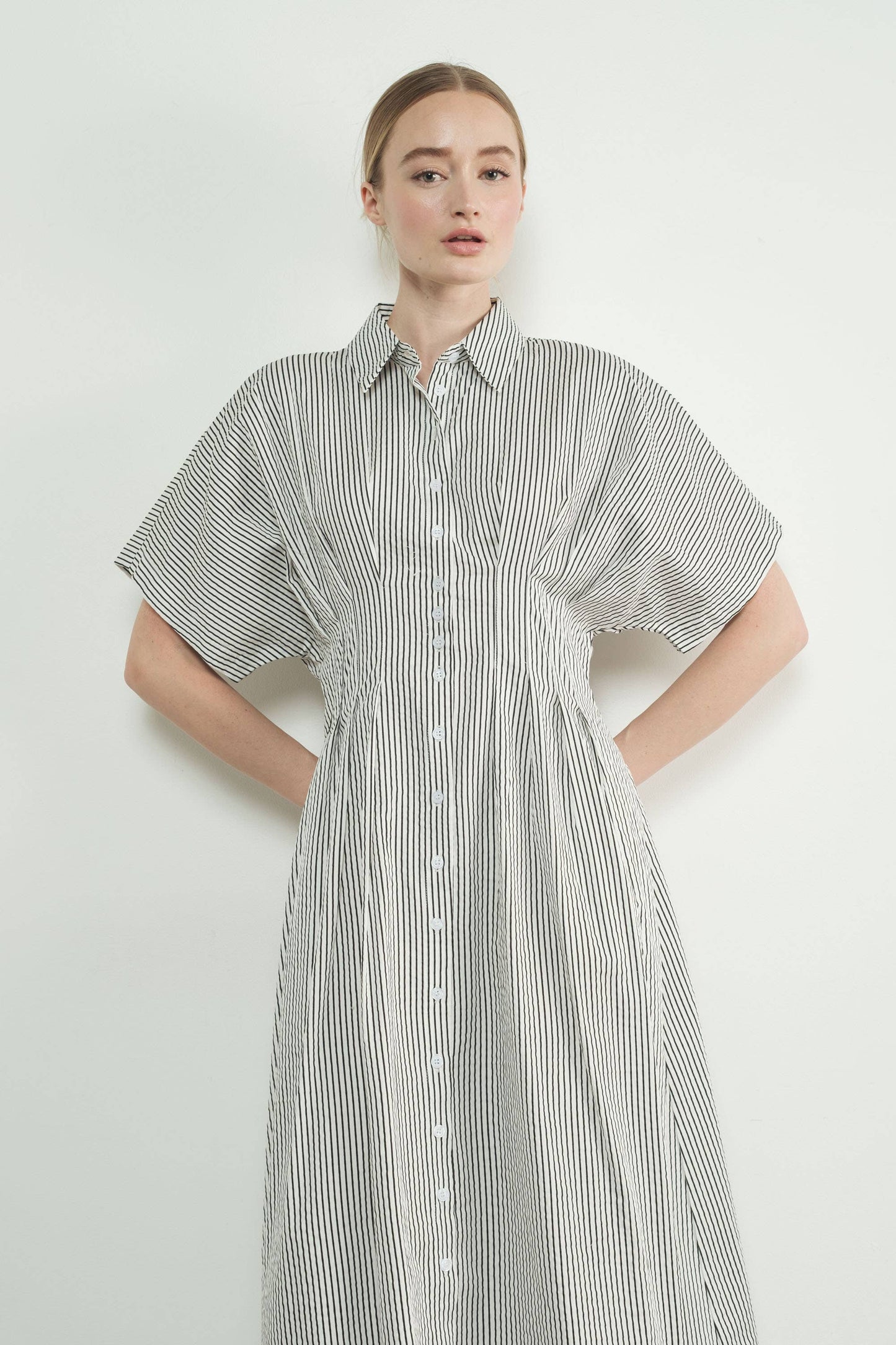 Pinstriped Pintuck Dress