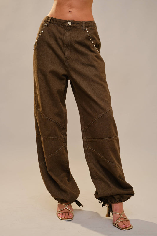 The Jennifer Metal Stud Drawstring Hem Jeans