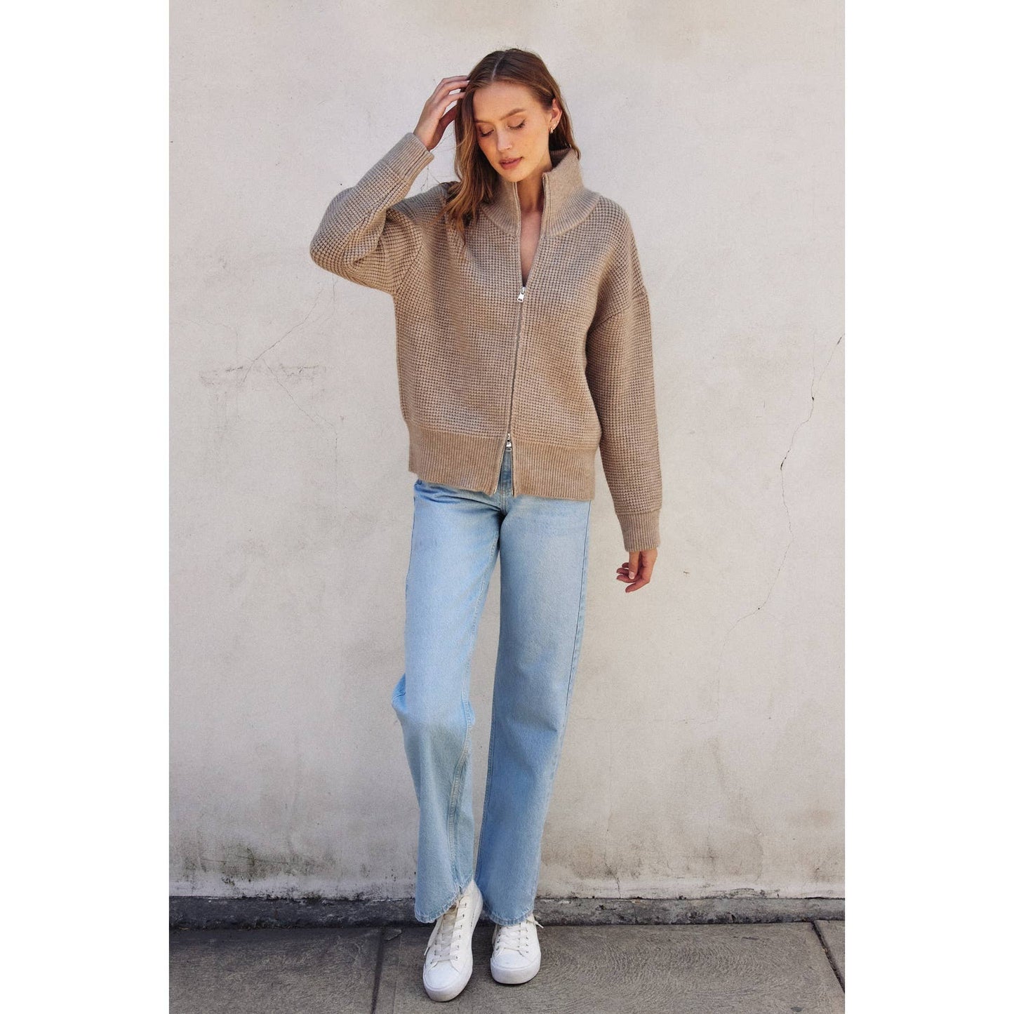 The Eva Zip Waffle Knit Jacket