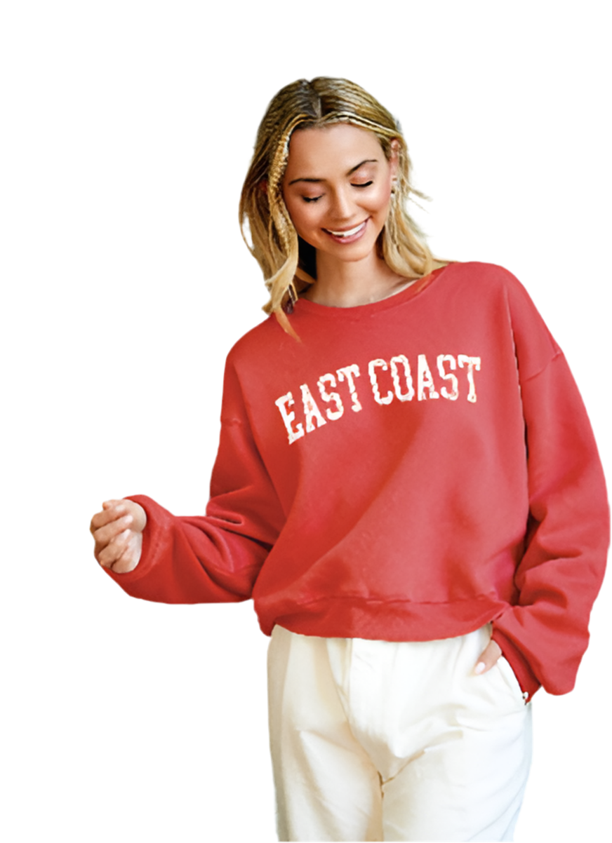 East Coast Mid Length Sweatshirt: Ivory, Black, Red