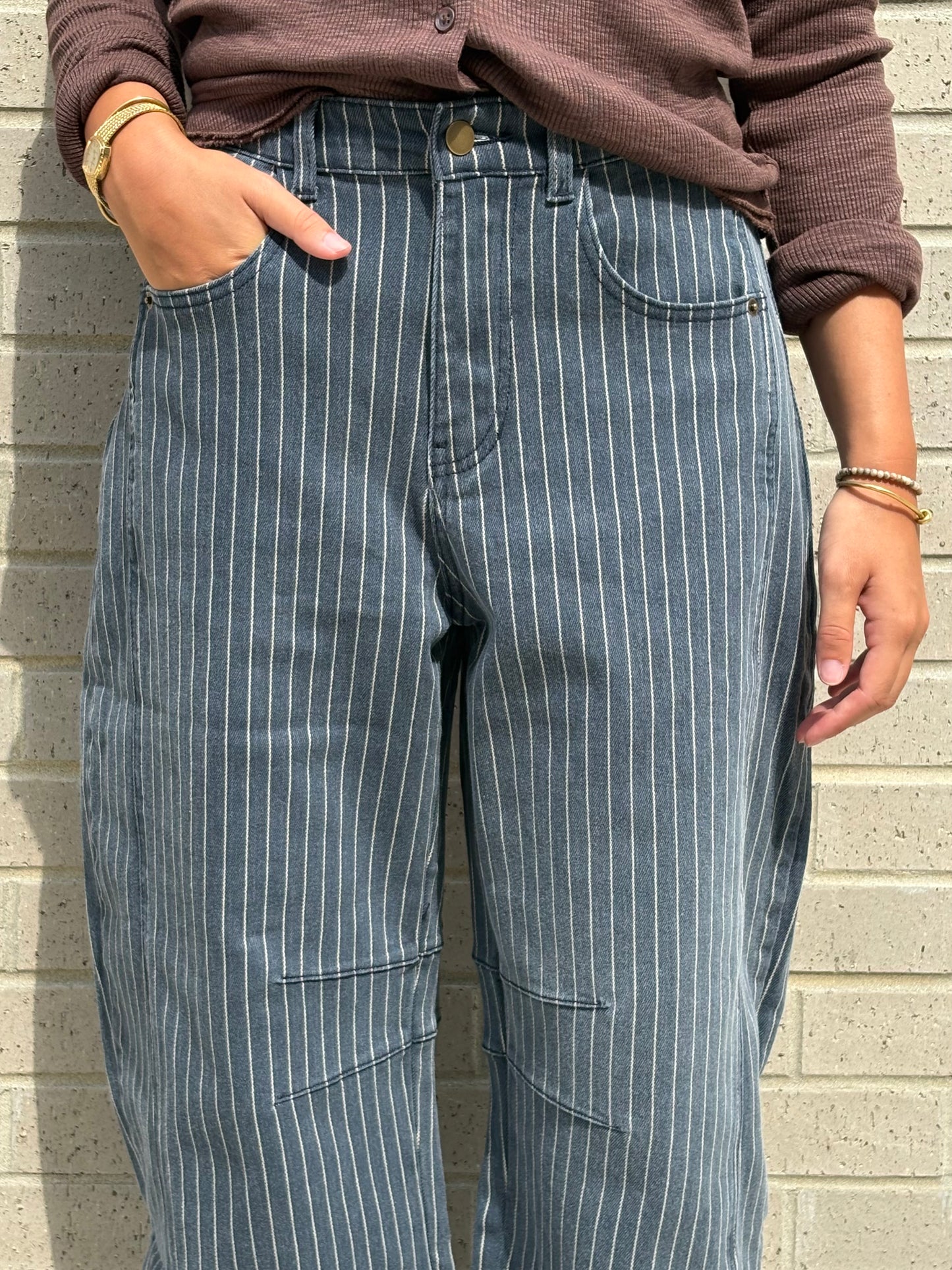 The Ali Pinstriped Barrel Jean
