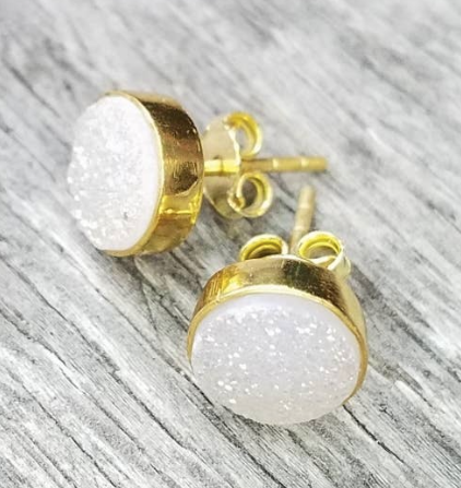 Gold Druzy Quartz Studs Earrings 3 Color Options