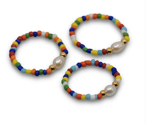 Lola Seed Bead and Freshwater Pearl Stretch Ring