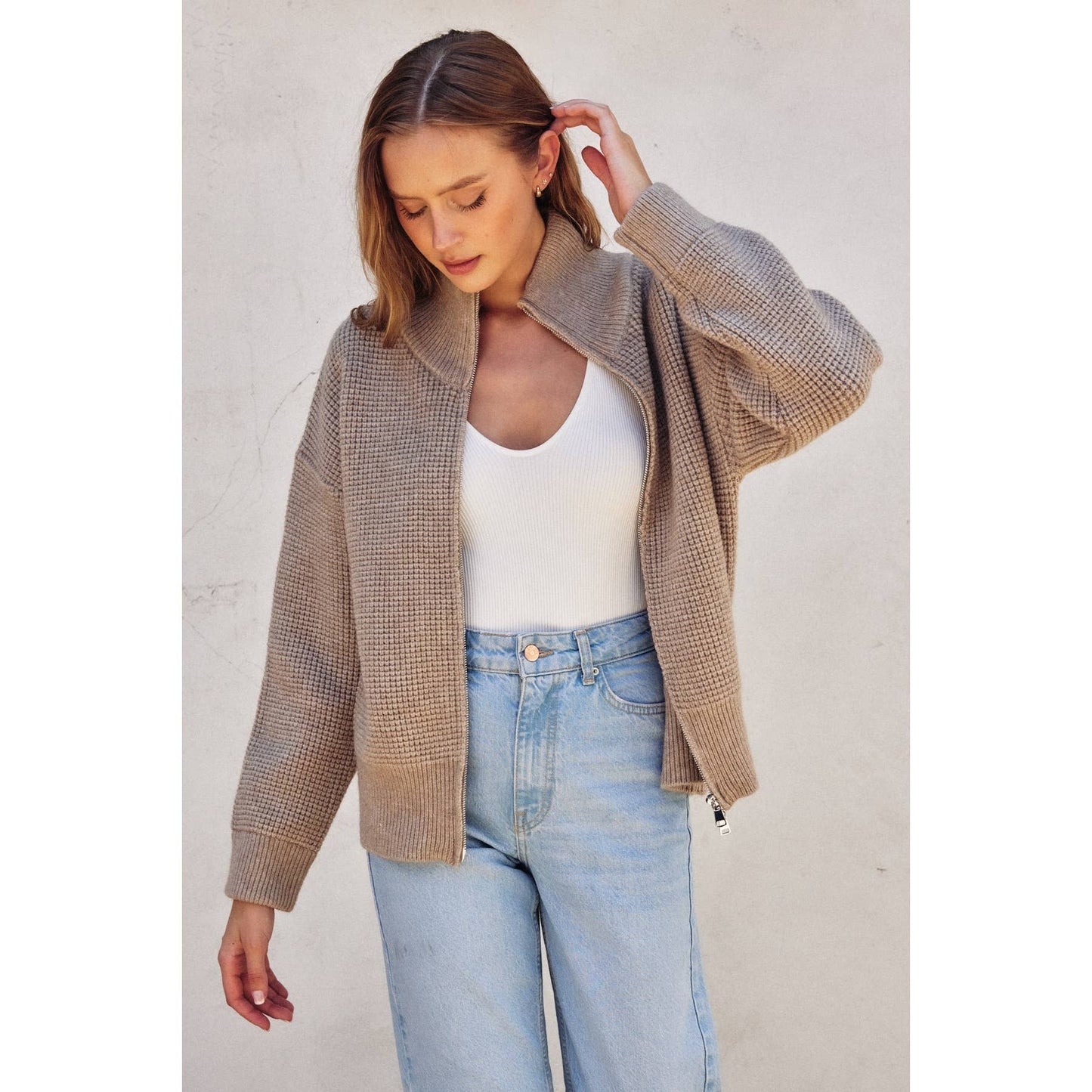 The Eva Zip Waffle Knit Jacket