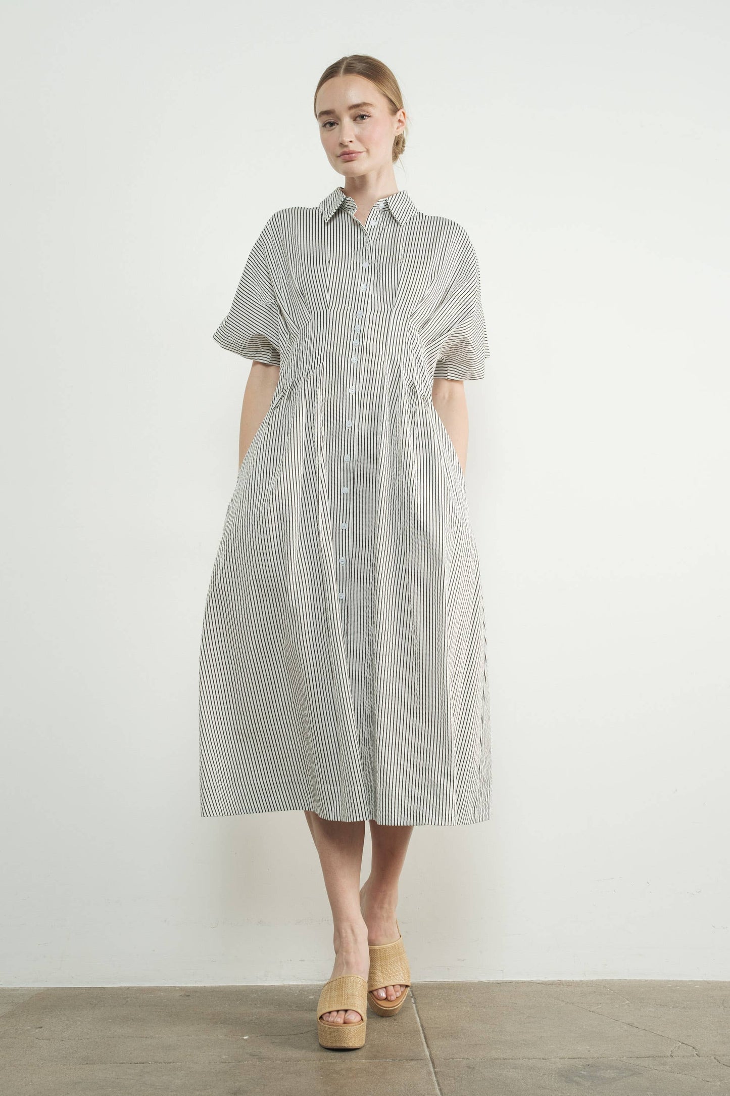 Pinstriped Pintuck Dress