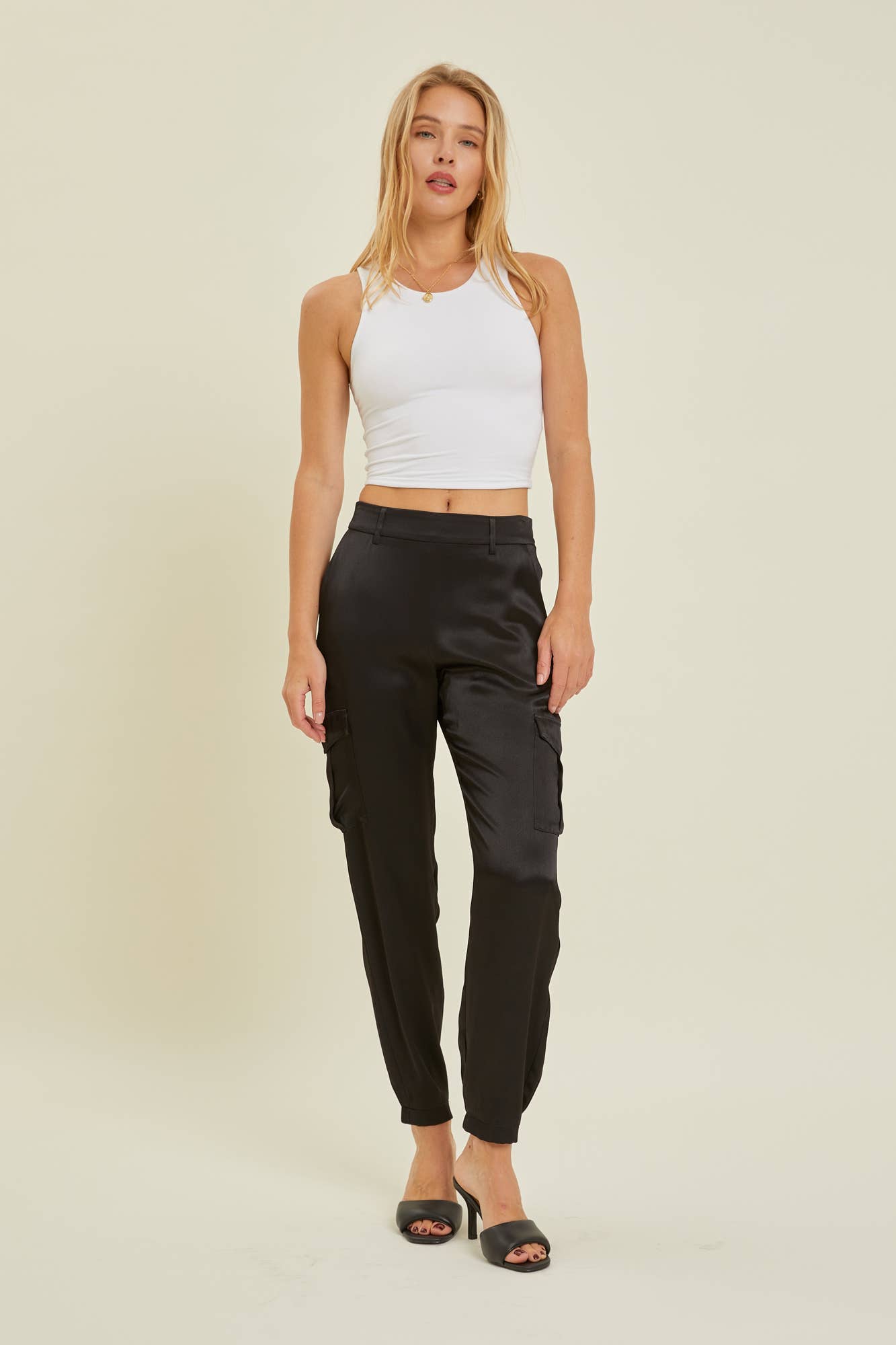 High Neck Cropped Tank: Black + White