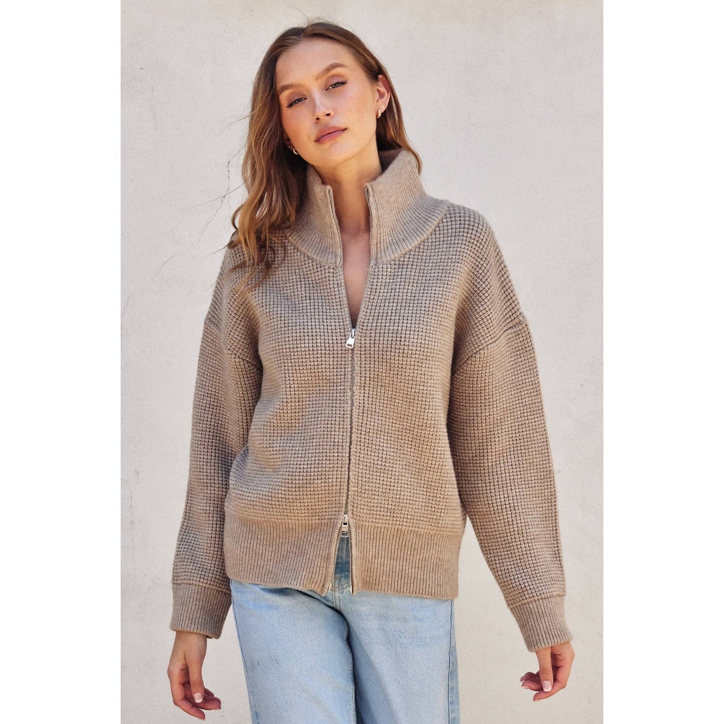 The Eva Zip Waffle Knit Jacket