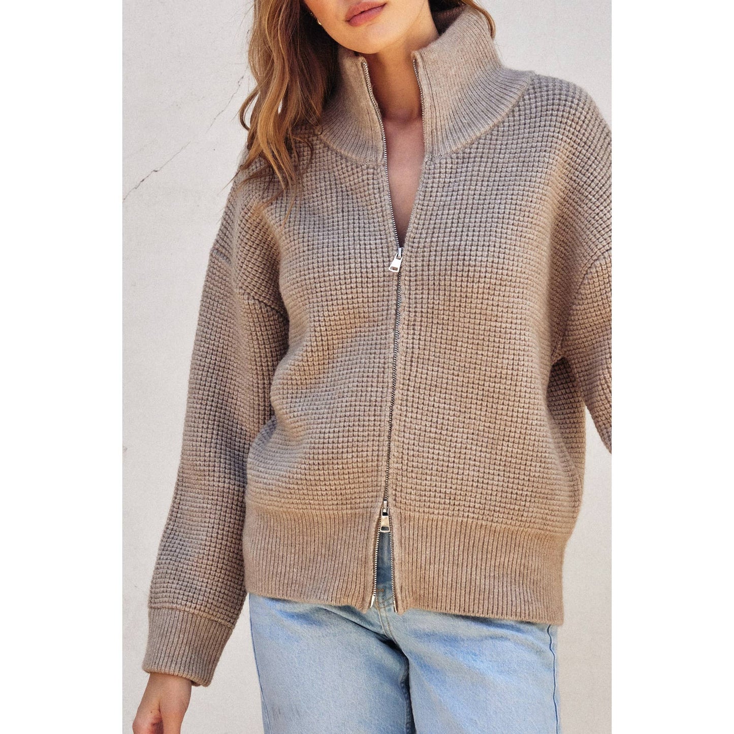 The Eva Zip Waffle Knit Jacket