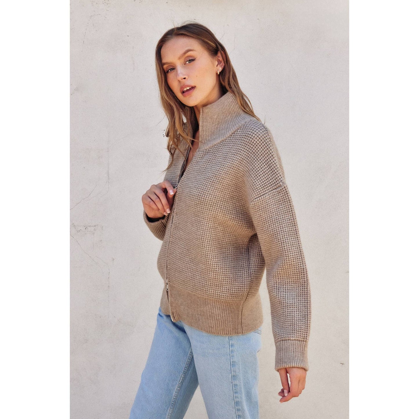 The Eva Zip Waffle Knit Jacket