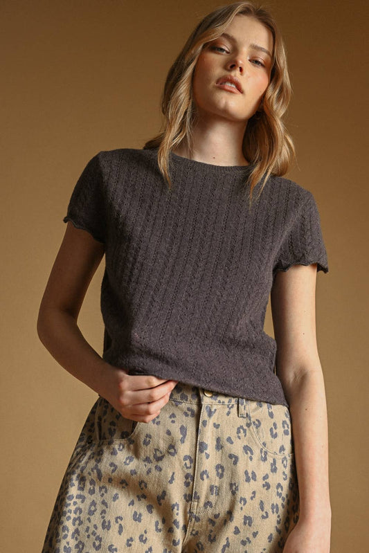 The Gracie Pointelle Short Sleeve Sweater