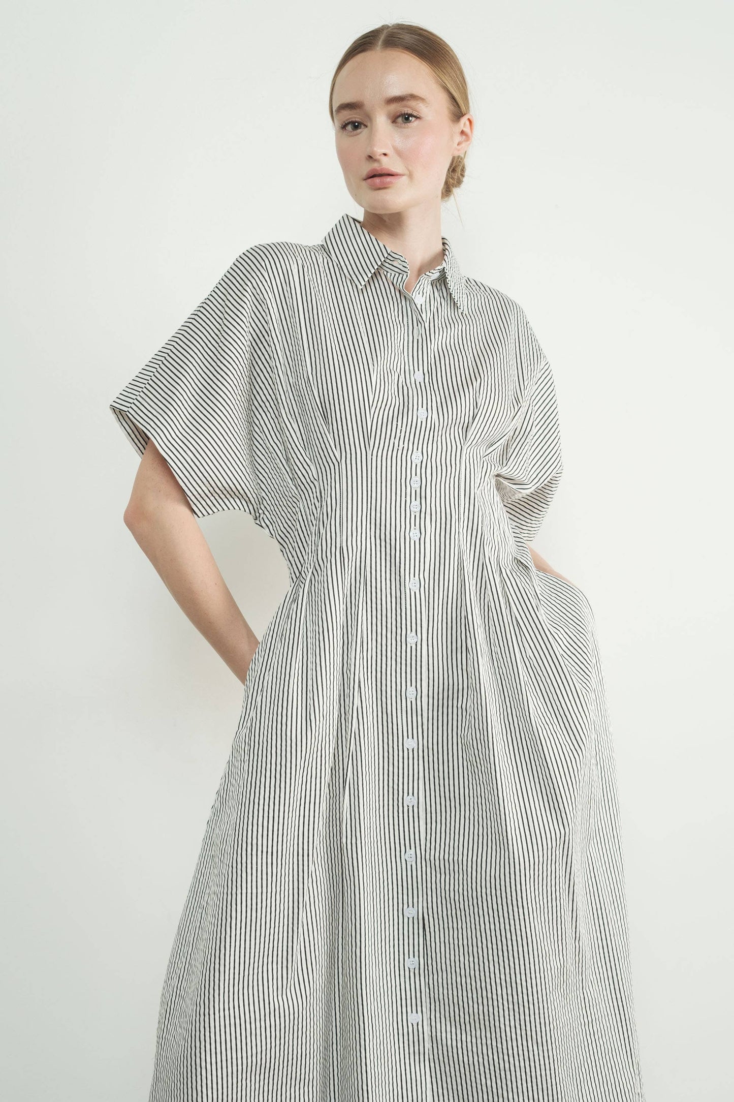 Pinstriped Pintuck Dress