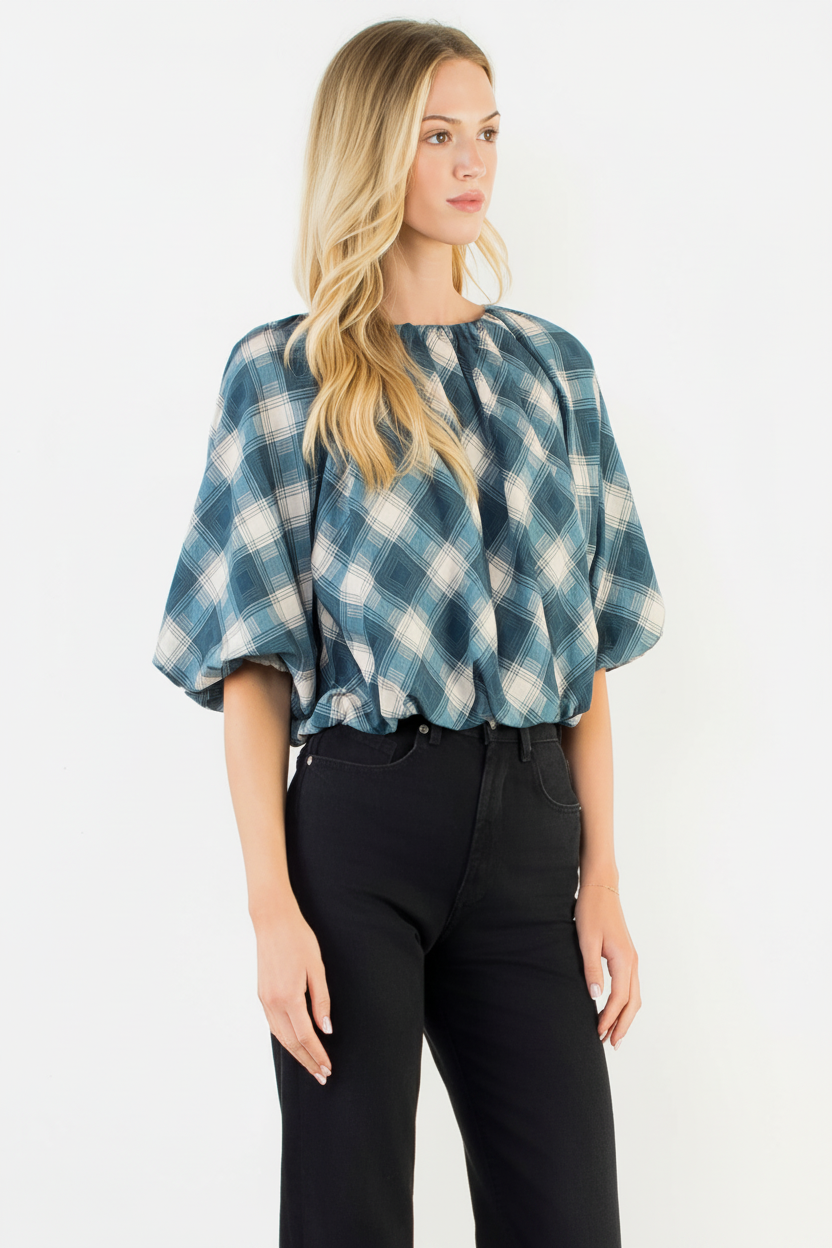 The Daryl Plaid Top, enhanced product photo