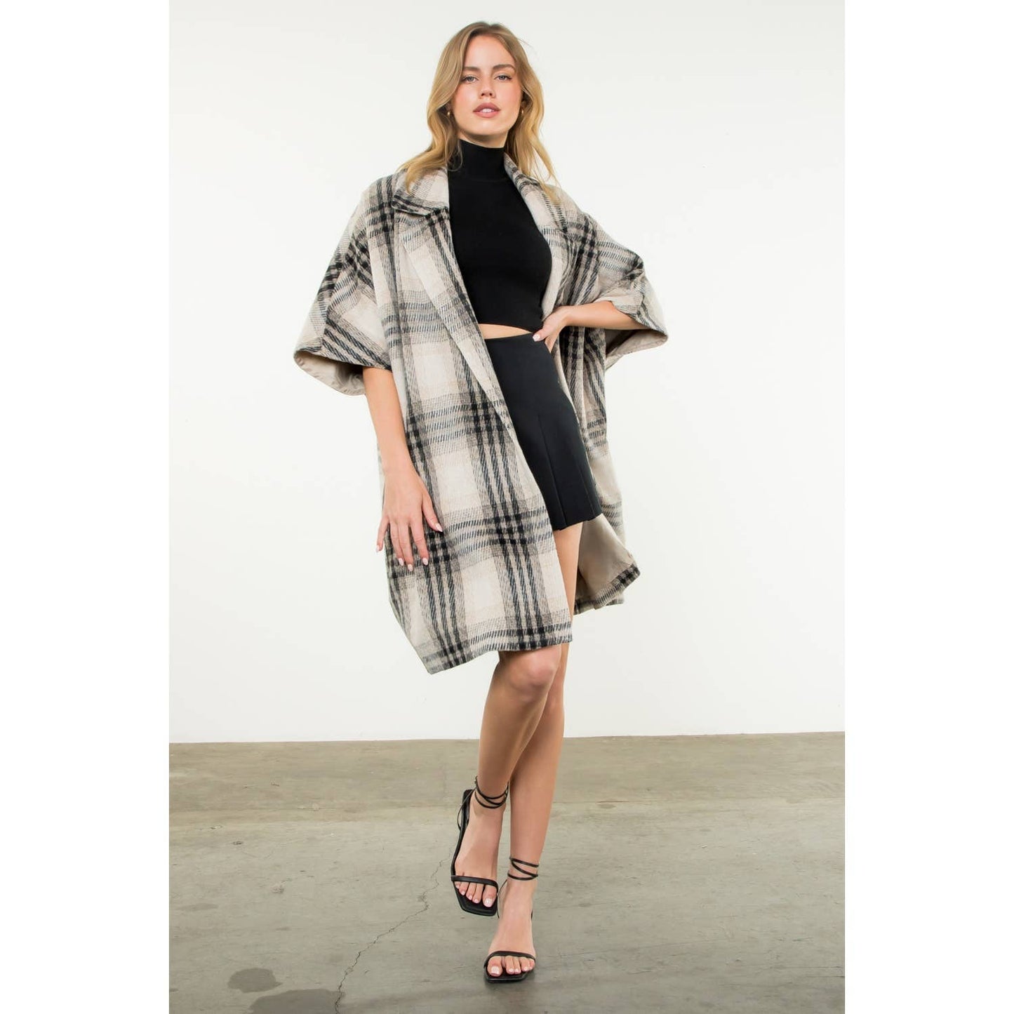 Plaid Drop Shoulder Mid Coat: RUST / XS-S-M-L(1-2-2-1)