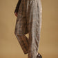 P7307   PLAID PRINTED MULTI COLOR BARREL PANTS: BROWN / L