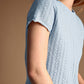 T7460   POINTELLE SHORT SLEEVE KNITTED TOP: OLD DENIM / L