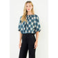 Flowy Cinched Plaid Top: BLACK / XS-S-M-L(1-2-2-1)