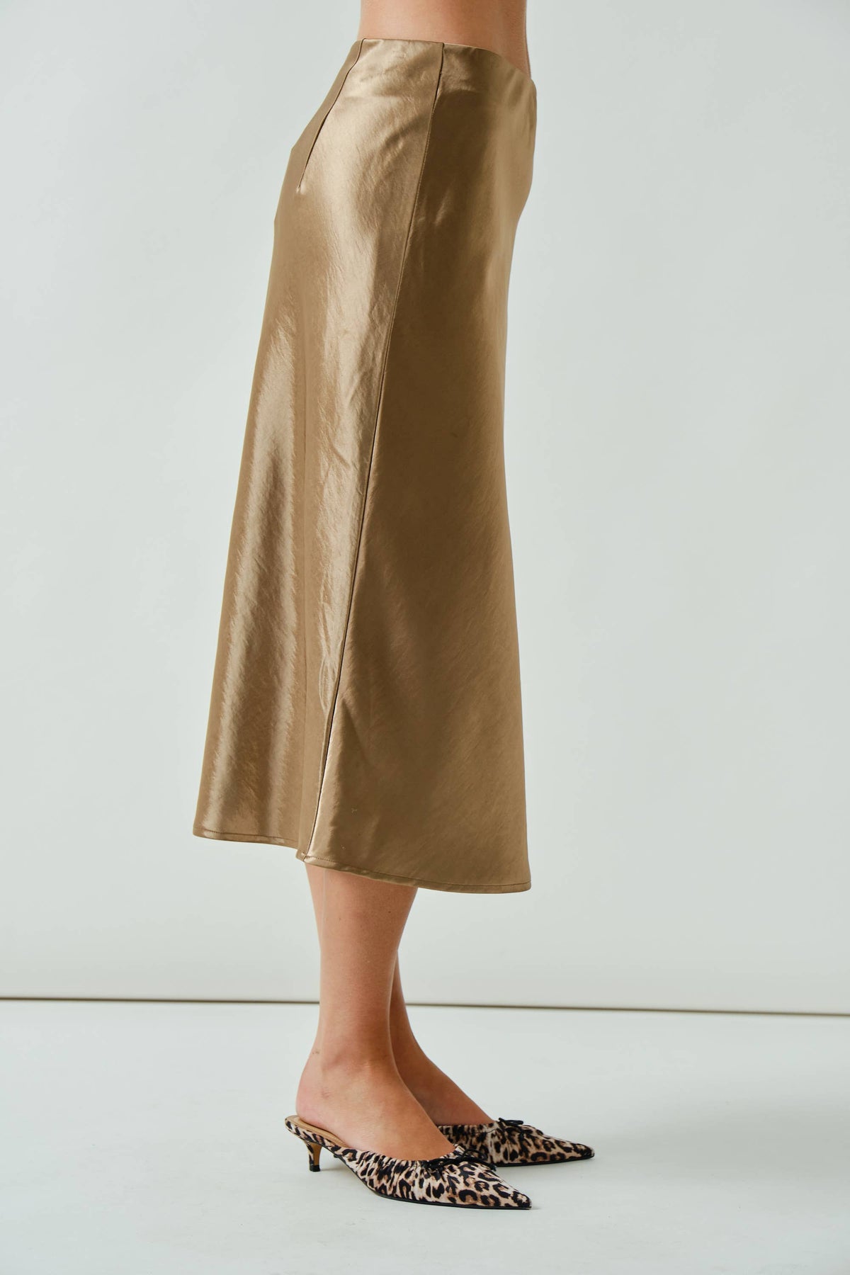 A-Line Satin Midi Skirt