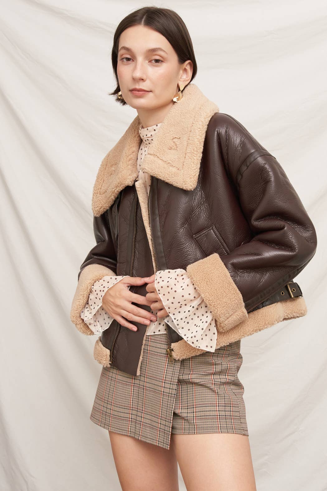 Faux Leather Aviator Jacket
