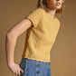 T7460   POINTELLE SHORT SLEEVE KNITTED TOP: OLD DENIM / L