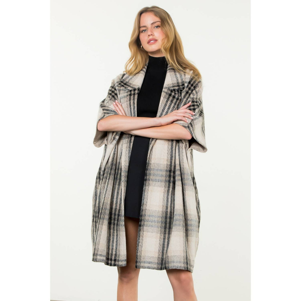 Plaid Drop Shoulder Mid Coat: RUST / XS-S-M-L(1-2-2-1)