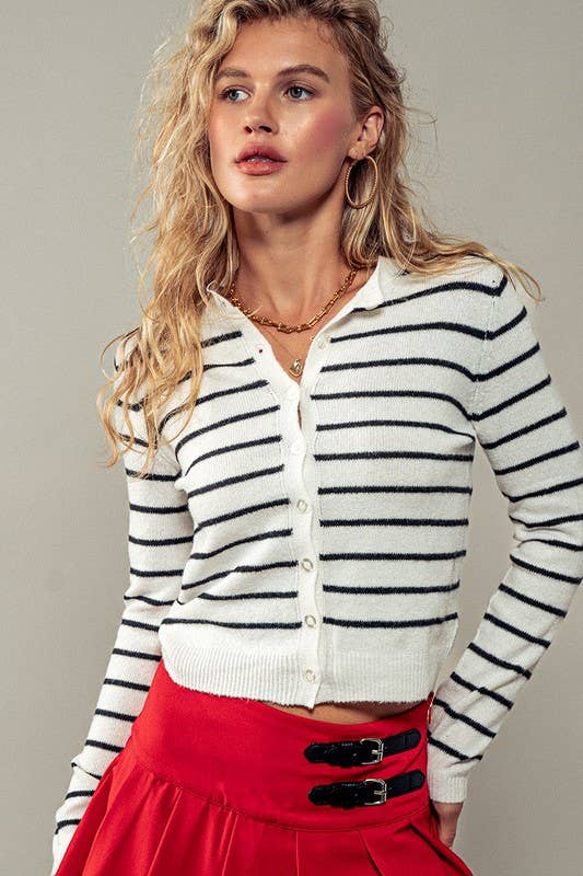 The Classic Cropped Striped Cardigan