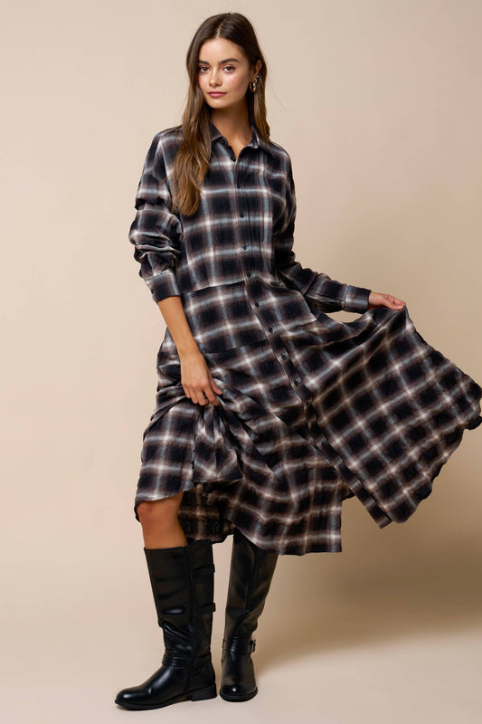 The Selena Plaid Button Down Maxi Dress