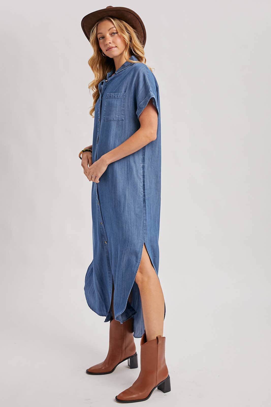 The Demi Denim Button Down Shirt Dress
