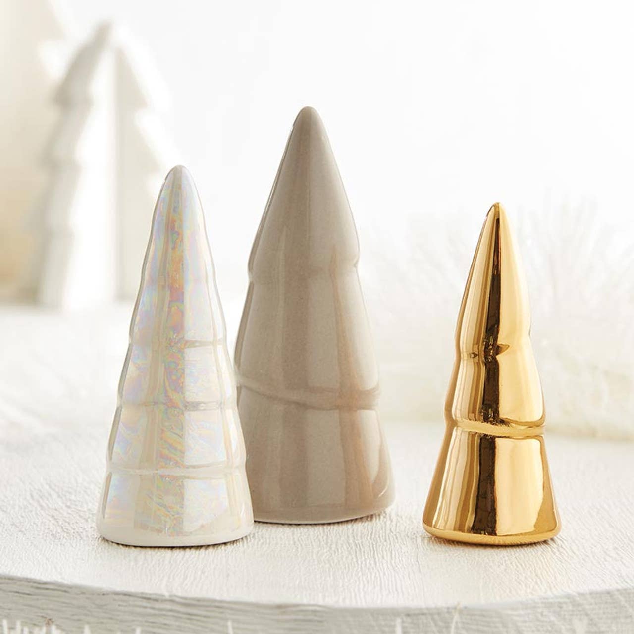 Ceramic Tree White, Gray, Gold