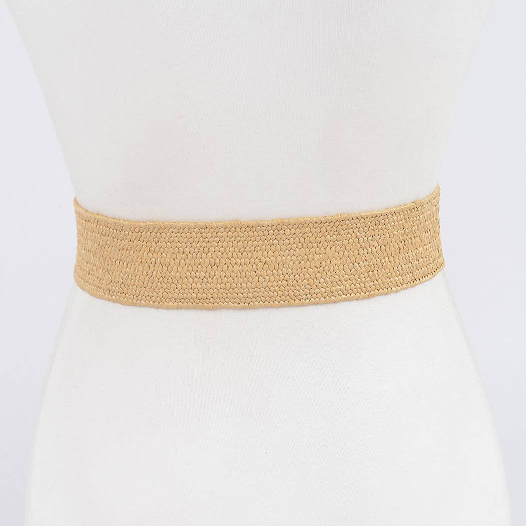 Square Wood Buckle Straw Belt: Khaki