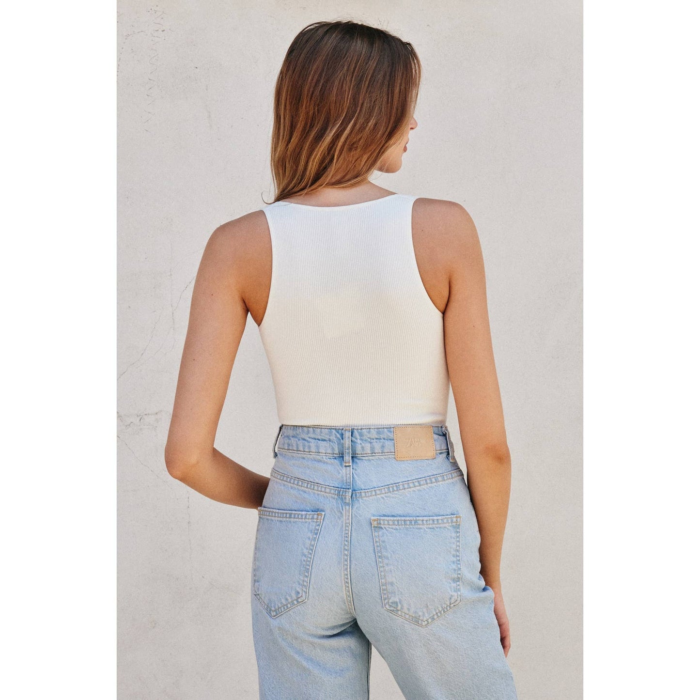 The Liv Ribbed Plunging Tank Bodysuit Black & White