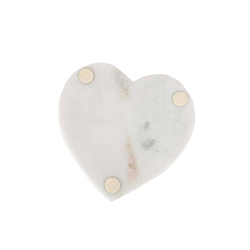 Set of 4 Heart Coasters White Marble & Jute