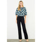 Flowy Cinched Plaid Top: BLACK / XS-S-M-L(1-2-2-1)