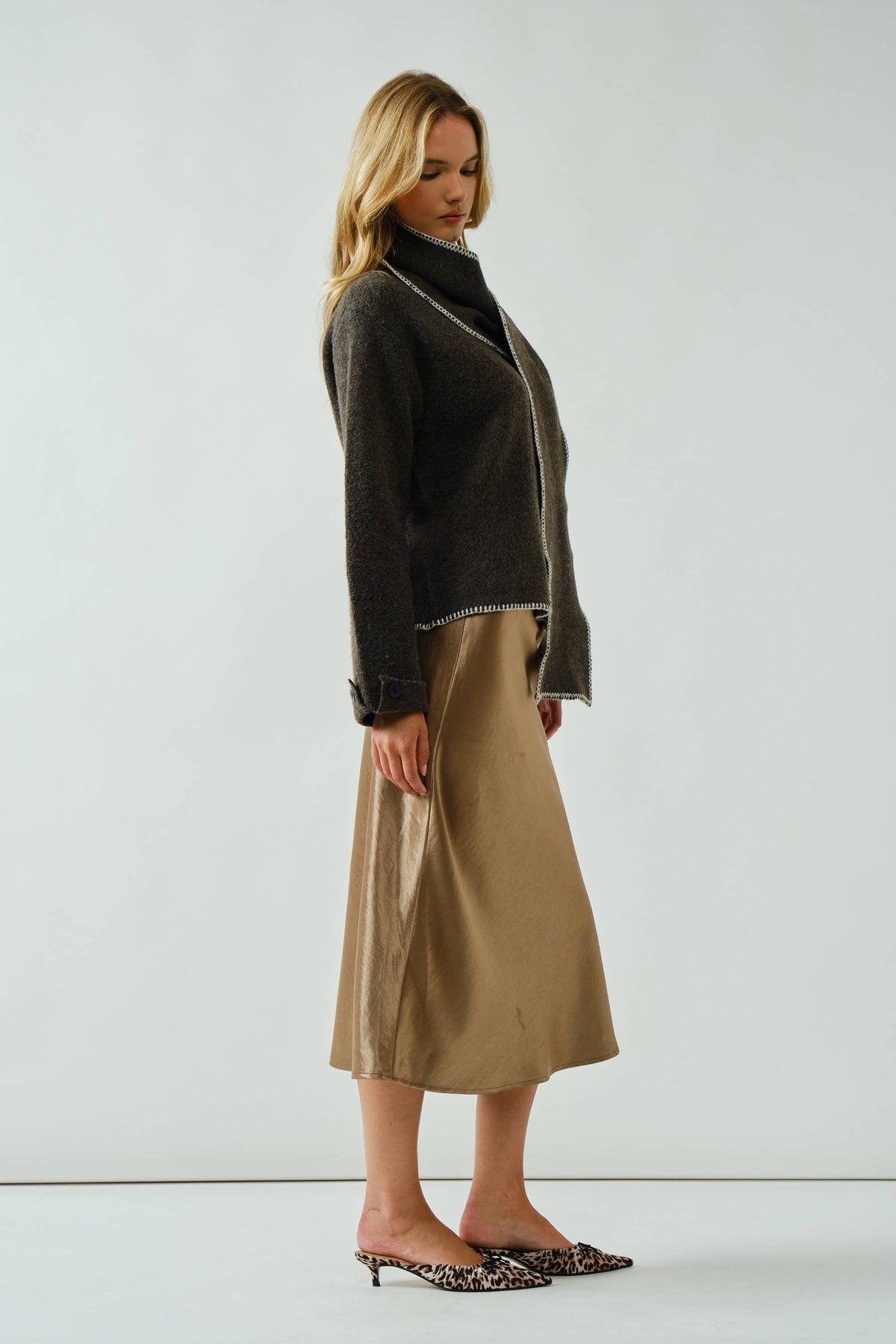 A-Line Satin Midi Skirt