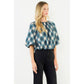 Flowy Cinched Plaid Top: BLACK / XS-S-M-L(1-2-2-1)
