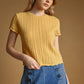 T7460   POINTELLE SHORT SLEEVE KNITTED TOP: OLD DENIM / L