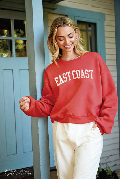 East Coast Mid Length Sweatshirt Red, Navy & White