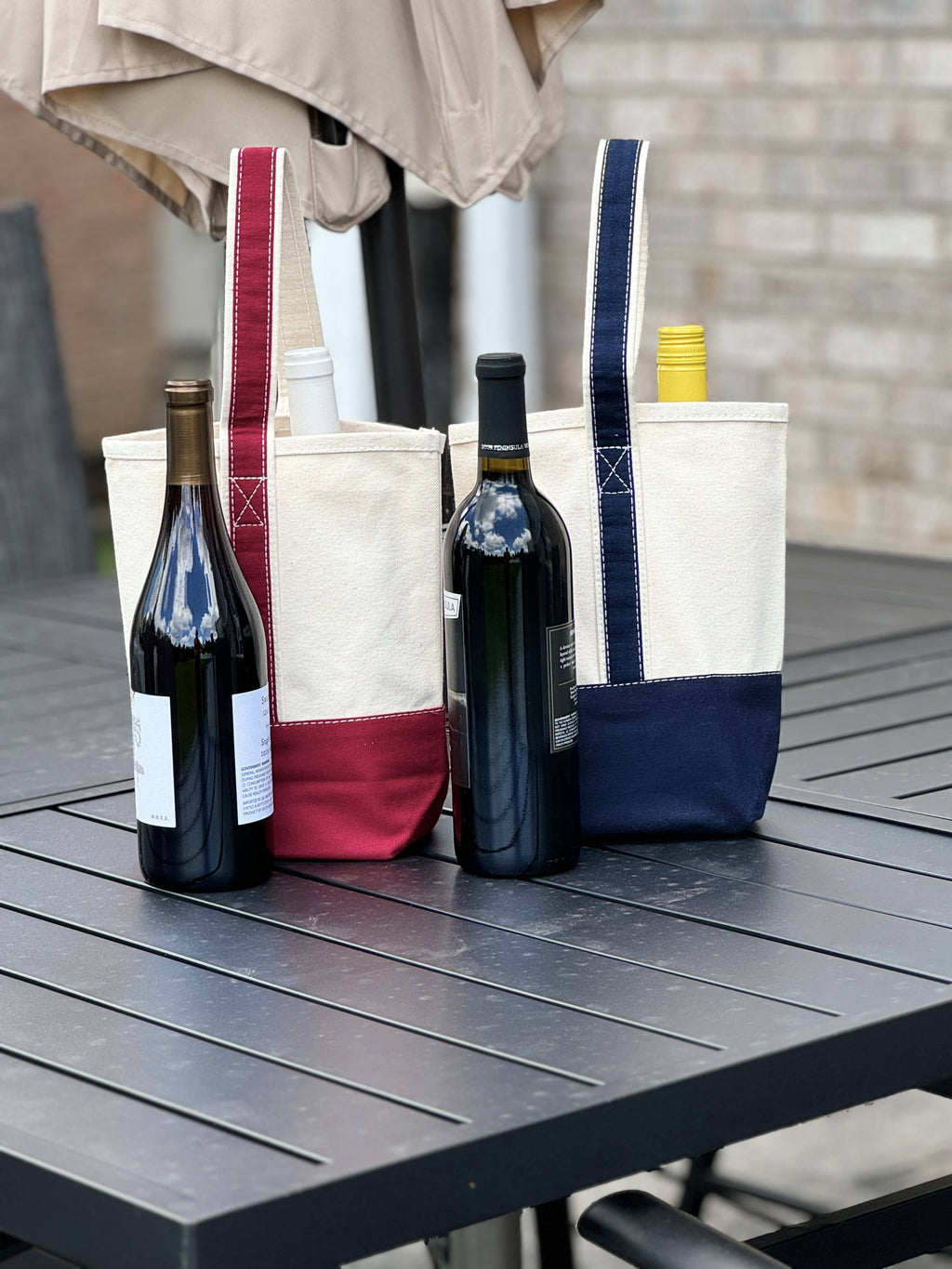 Wine Tote Bag: Navy & Red