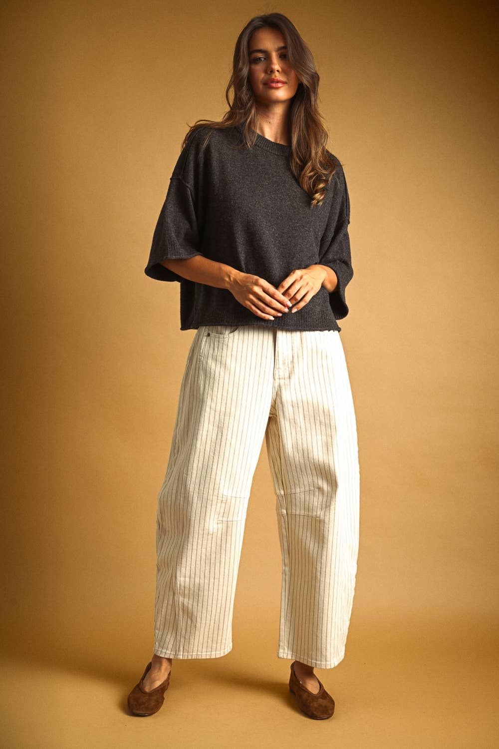 Pinstripe Barrel Jean