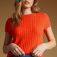 T7460   POINTELLE SHORT SLEEVE KNITTED TOP: OLD DENIM / L