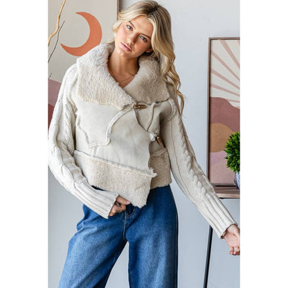 The Sadie Faux Leather Jacket with Sweater Sleeves