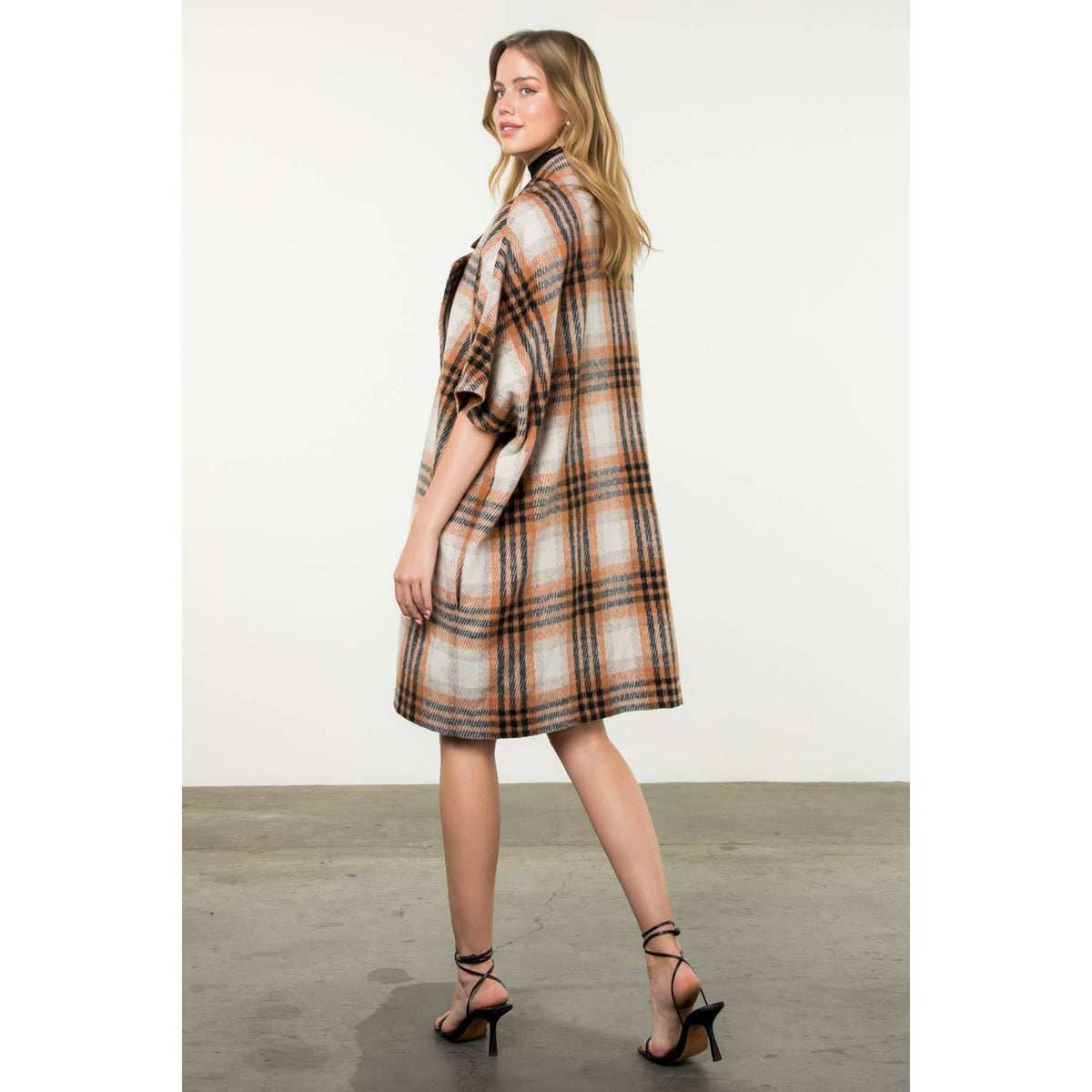 Plaid Drop Shoulder Mid Coat: RUST / XS-S-M-L(1-2-2-1)