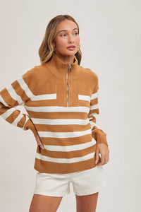 The Somerset Striped Quarter Zip Sweater