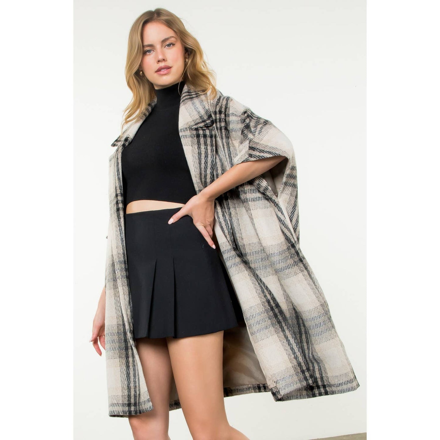 Plaid Drop Shoulder Mid Coat: RUST / XS-S-M-L(1-2-2-1)